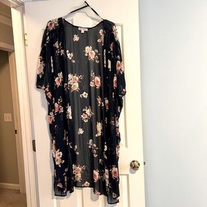 Navy Blue, Sheer, Floral Duster Cardigan